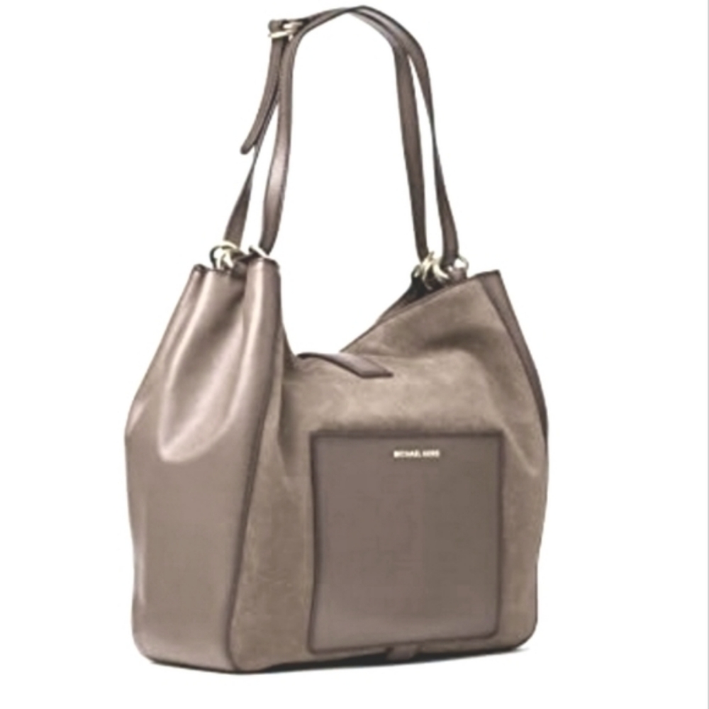 Michael Kors Quincy Hobo Bag Dark Caramel Shoulder Tote Suede Leather Logo NWOT